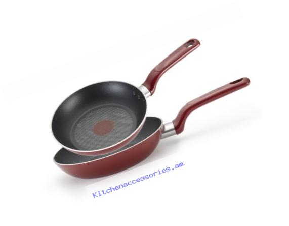 T-fal C514S2 Excite Nonstick Thermo-Spot Dishwasher Safe Oven Safe PFOA Free 8-Inch and 10.25-Inch Fry Pans Cookware, 2-Piece Set, Red