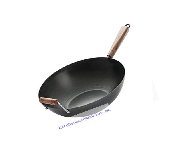Professional  Lightweight Carbon Steel Wok, 14-Inch with Nonstick Coating