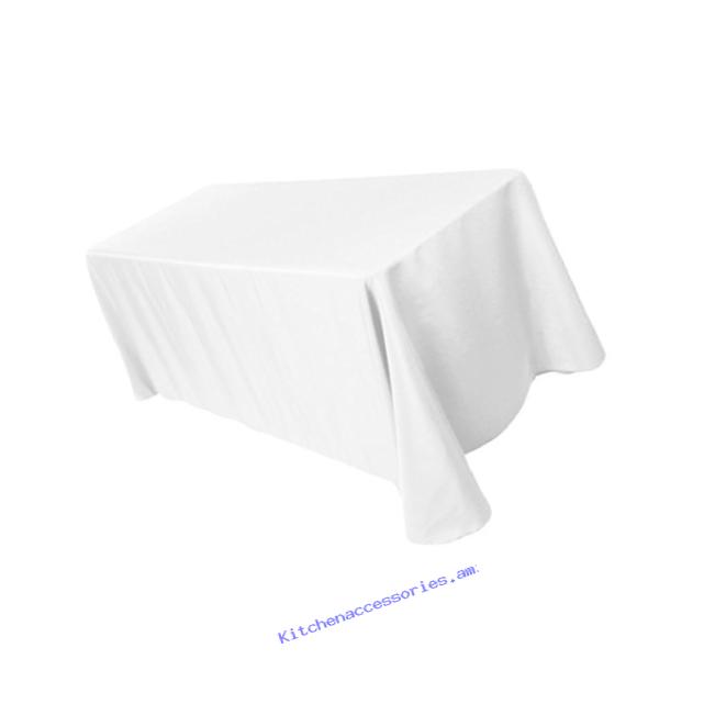 LinenTablecloth 90 x 132-Inch Rectangular Polyester Tablecloth with Rounded Corners, White