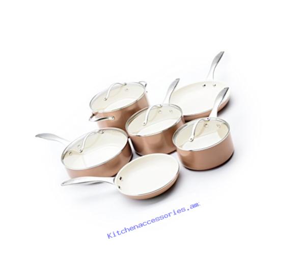 Trisha Yearwood Royal Precious Metals 10 Piece Non-Stick Ceramic Cookware Set, Copper