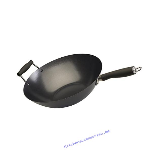 Ecolution Non-Stick Carbon Steel Wok with Soft Touch Riveted Handles, 14
