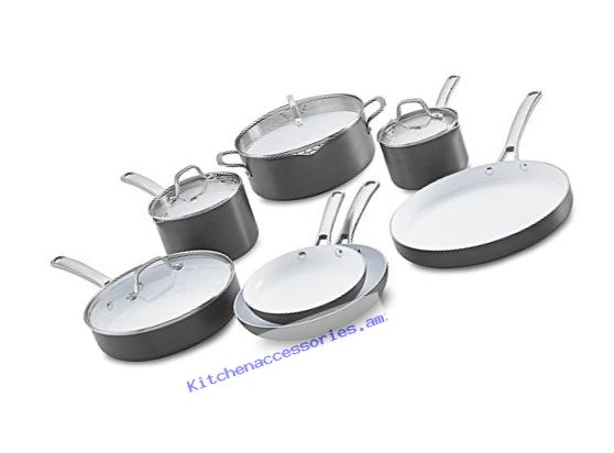 Calphalon 11 Piece Classic Ceramic Nonstick Cookware Set, Grey/White, Small