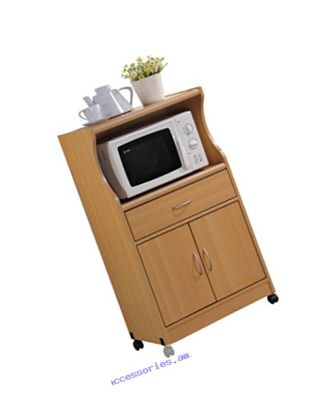 Hodedah Microwave Cart with One Drawer, Two Doors, and Shelf for Storage, Beech