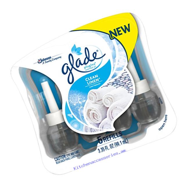 Glade Plugins Scented Oil Air Freshener Refill, Clean Linen, 5 Count