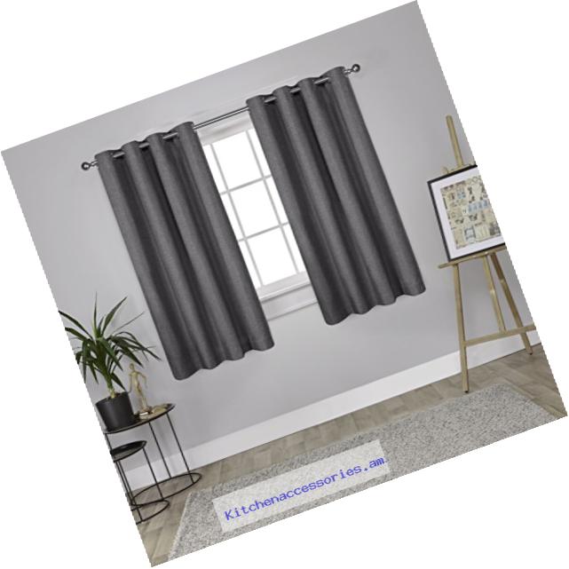 Exclusive Home Curtains Exclusive Home London Textured Linen Thermal Window Curtain Panel Pair with Grommet Top, 52x63, Black Pearl, 2 Piece