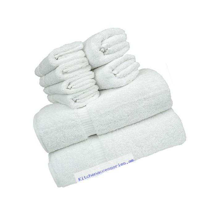 Chakir Turkish Linen 8-Piece Turkish Cotton Towel Set with 2 Bath Towel (27-Inch-by-54-Inch), 2 Hand Towel (16-Inch-by-30-Inch) and 4 Washcloth (13-Inch-by-13-Inch), White