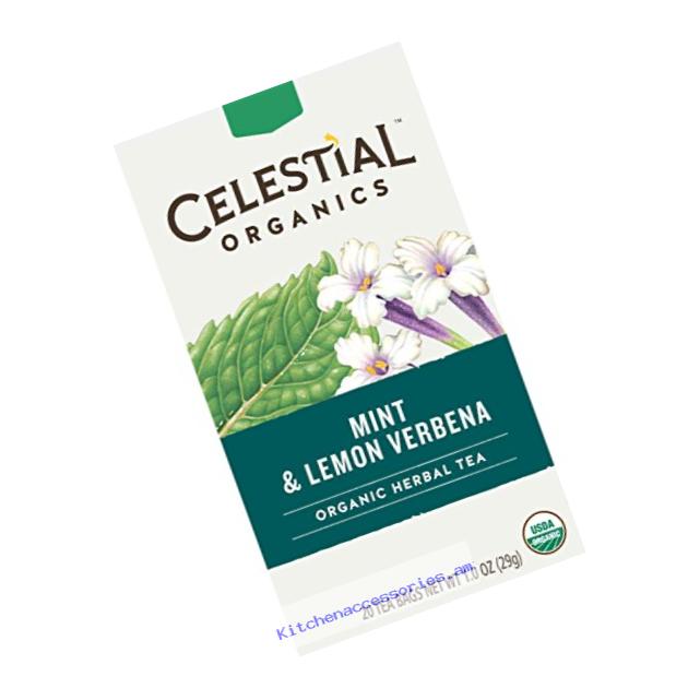 Celestial Organics Herbal Tea, Mint and Lemon Verbena, 20 Count (Pack of 6)