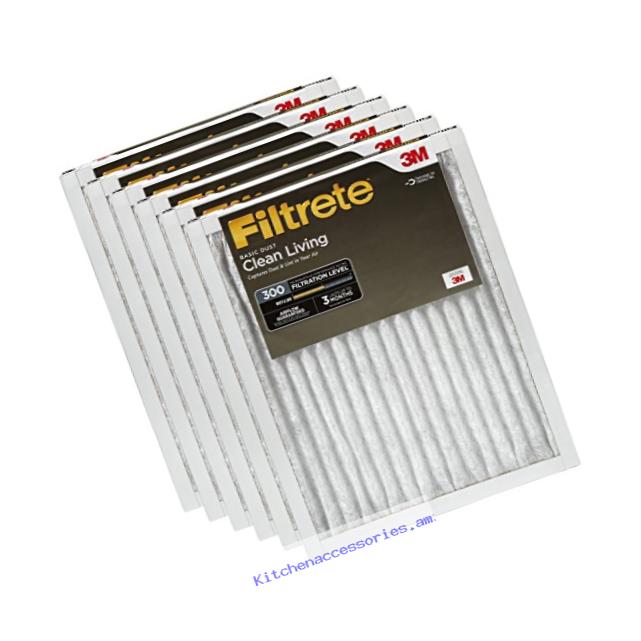 Filtrete Clean Living Basic Dust Filter, MPR 300, 20 x 20 x 1-Inches, 6-Pack