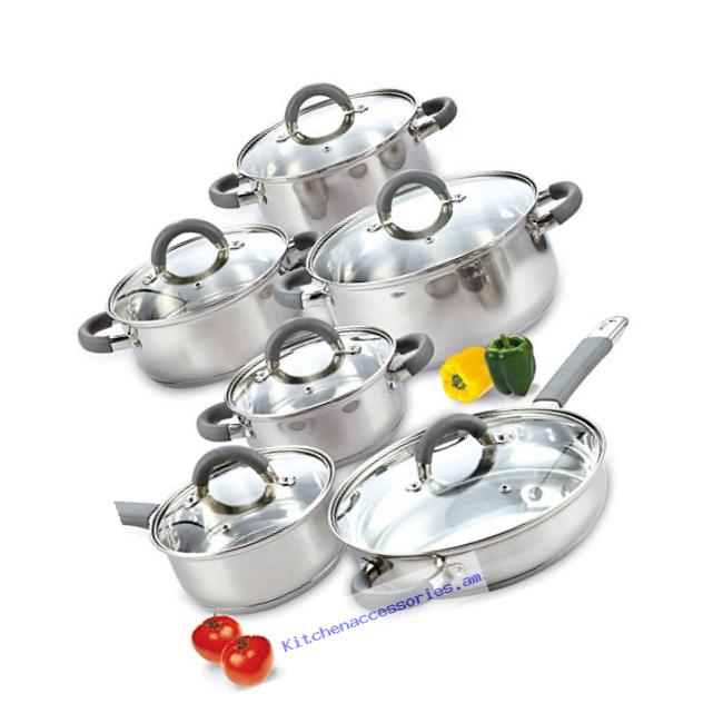 Cook N Home 02410 12 Piece Stainless Steel Cookware Set, Silver