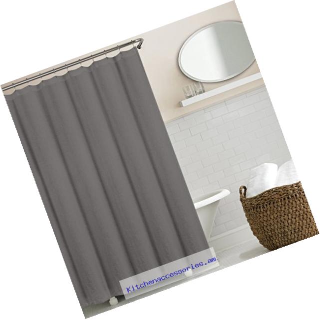 Echelon Home Washed Belgian Linen Shower Curtain, Slate Grey