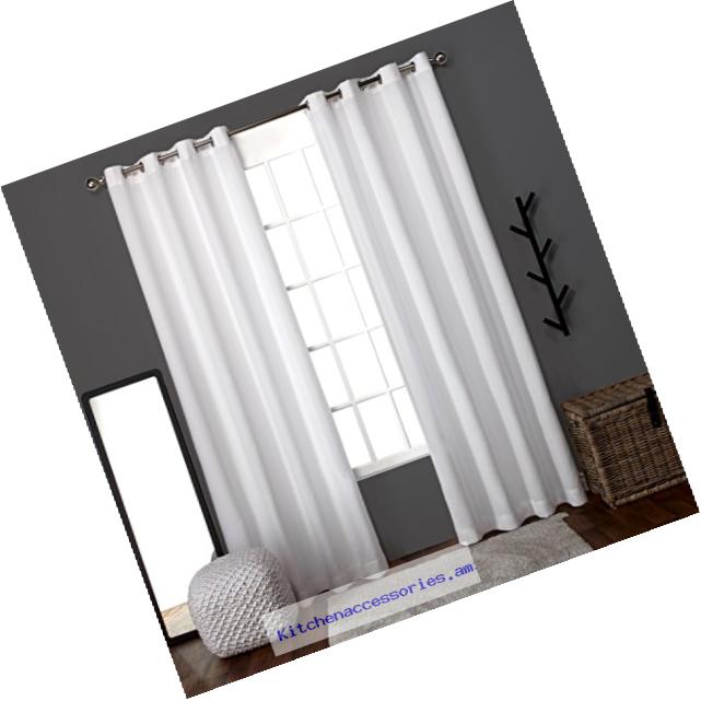 Exclusive Home Loha Linen Window Curtain Panel Pair with Grommet Top, Winter White, 54x108, 2 Piece