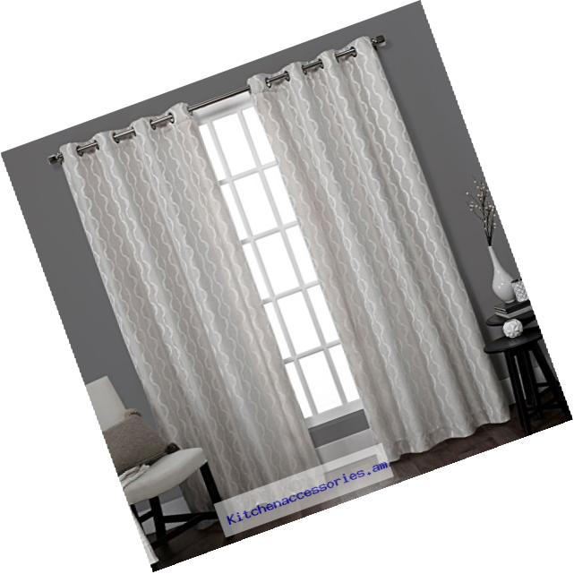 Exclusive Home Baroque Textured Linen Look Jacquard Window Curtain Panel Pair with Grommet Top, Dove Grey, 54x84, 2 Piece