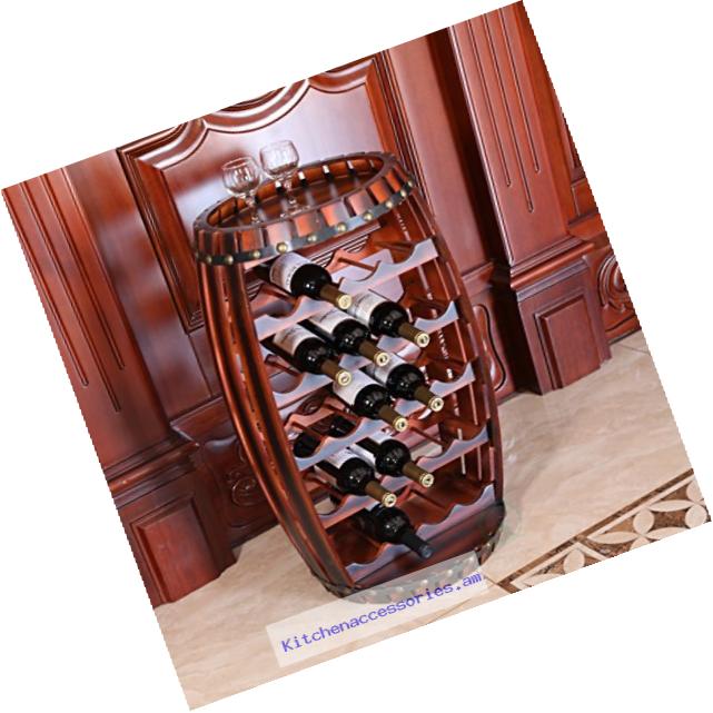 Vintiquewise QI003284L Large Wooden Barrel Shaped 23 Bottle Wine Rack