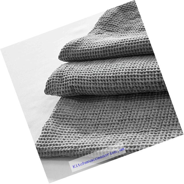 YUE Home Textile Linen Waffle Blanket, Queen, Grey